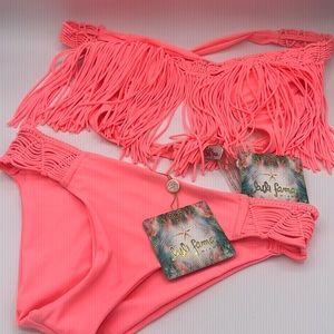 Bikini two piece heart of a hippie weave fringed underwire padded bra .